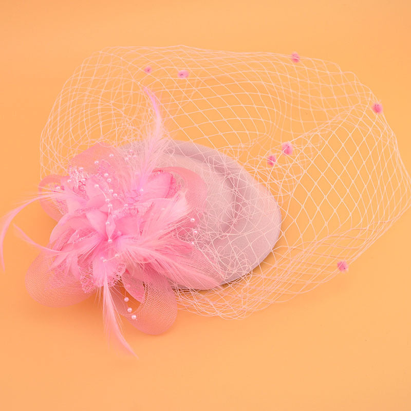 Wholesale Fascinators Headwear Headpiece Net Veil Hat Wedding Ladies Day With Floral Pom-pom Headpiece Headwear
